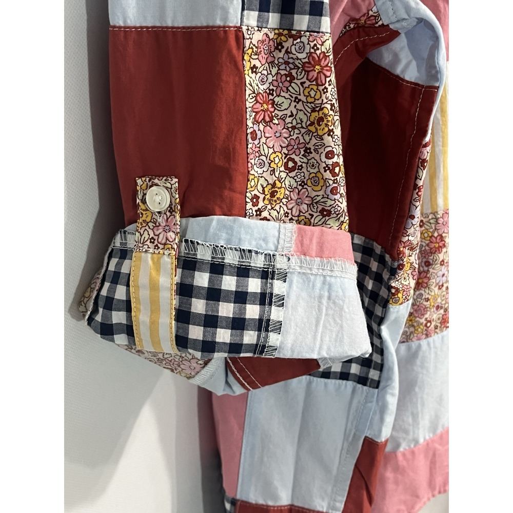 Lands End 2X 20-22 Button-Up Cotton Shirt Patchwork Granny Coastal Cottagecore - Picture 3 of 7